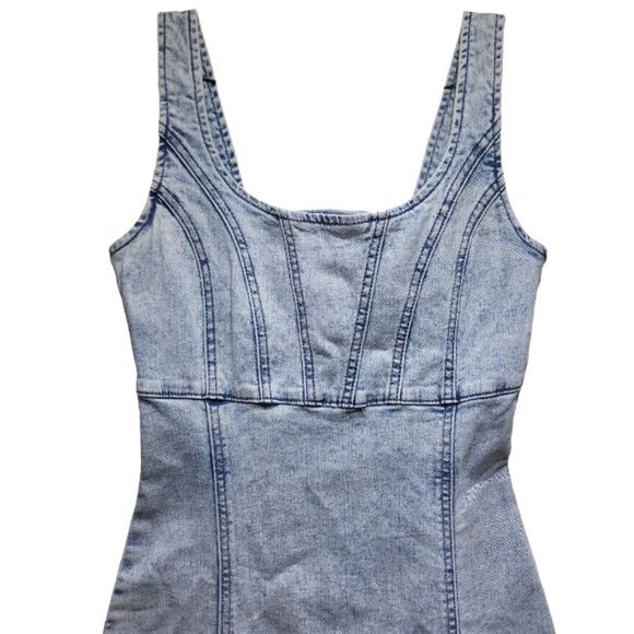 REWASH Acid Wash Denim Fitted Bodycon Dress XS - Picture 11 of 15